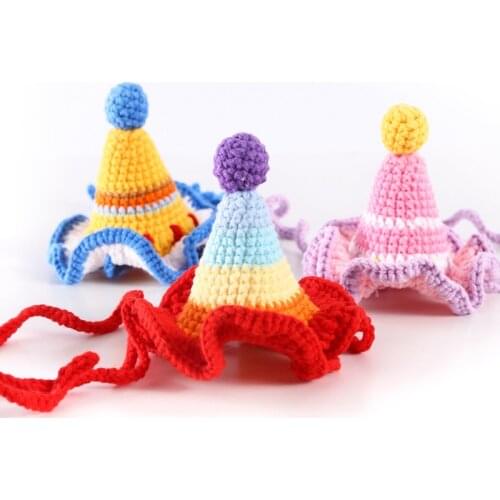 Pet Dog Cat Hand-woven Birthday Hat Christmas Party Knitted Soft Comfortable Headwear Three-dimensional Hat Cat Pets Accessories