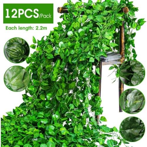 12pcs/pack 2.2m 7.2ft Home Decor Artificial Ivy Leaf Garland Plants Vine Fake Foliage Flowers Creeper Green Ivy Wreath