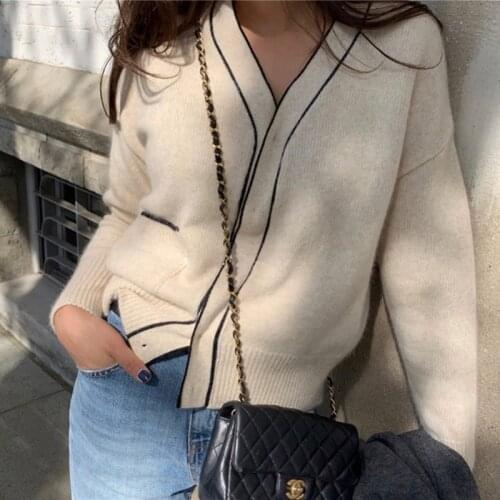 Cardigan Women Knitwear Vintage Solid Harajuku Elegant 2020 Autumn Winter Warm Simple Long Sleeve Casual Korean Loose W056