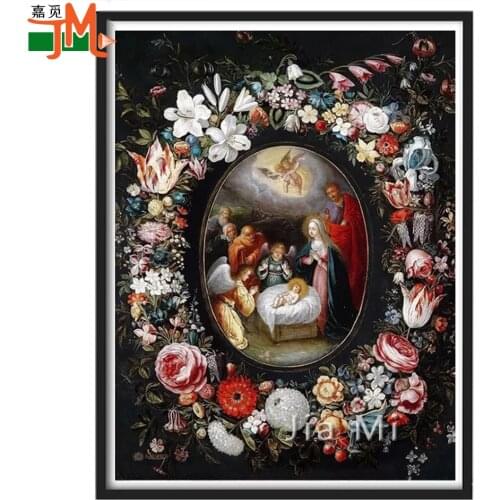 American Style Pictures Birth Of Jesus Religion Diamond Embroidery Diamond Painting Mosaic Full Square Round Flower Home Decor