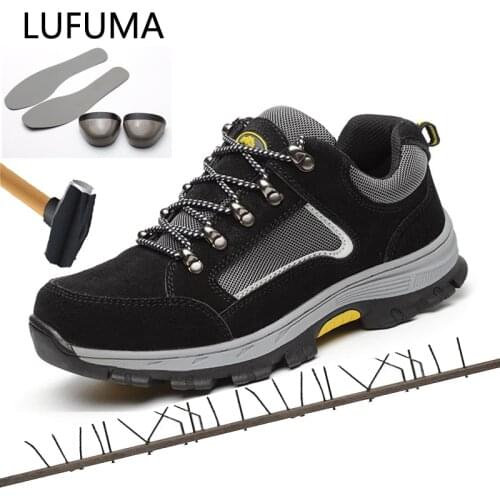 LUFUMA brand plus size 39-48 women men work & safety boots genuine leather steel toecap impact resistant man ladies shoes
