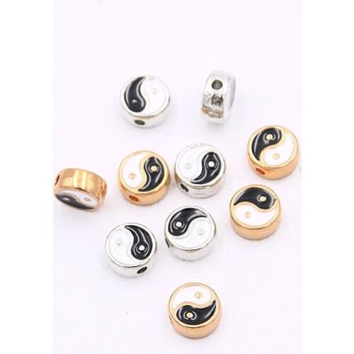 20Pcs 8mm 2 Color Alloy Metal Drop Oil Two-Sided Tai Chi Bagua Macroporous Beads For DIY Bracelet Necklace Jewelry Making