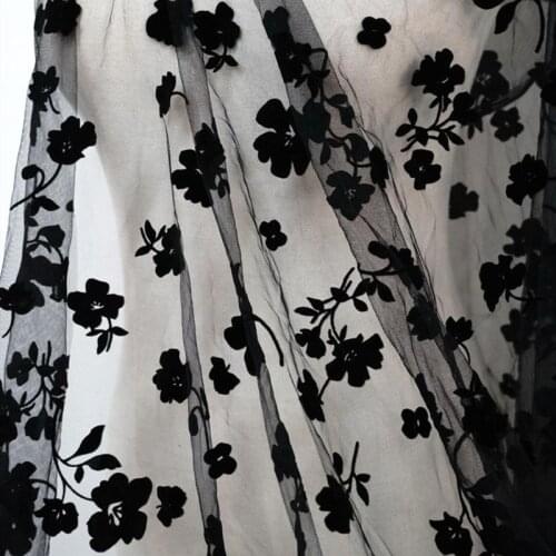 5 Yards Sweet Rose Flower Flocked Nude Tulle Soft Nylon Fabric For DIY Sewing Bridal Veil Wedding Dress Skirt Midi Dress