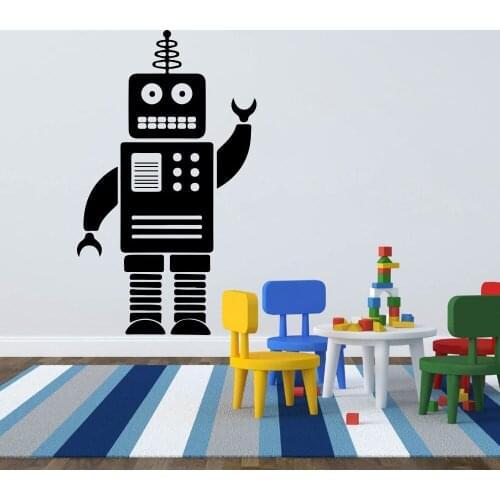 Cartoon Robot Wall Sticker Boy Room Baby Nursery Cute Robot Wall Decal Kids Room Children Room Vinyl Home Decor Art Mural
