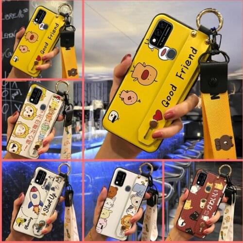 Soft Back Cover Phone Case For Itel A48 Soft Case Shockproof Durable Lanyard Cartoon Kickstand