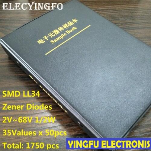 35 kinds x50 commonly used SMD LL34 1/2W 2V~68V Zener Diodes Assortment Kit Assorted Sample Book