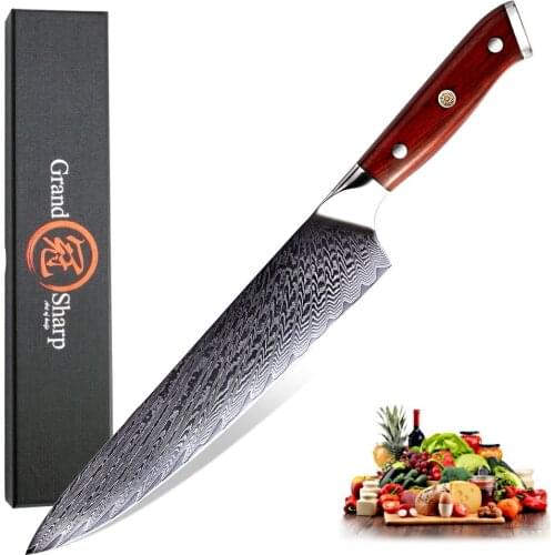 NEW 2020 GRANDSHARP Damascus knife 9.5 Inch Japanese Damascus Blade ECO Friendly Rosewood Handle Kitchen Knife Home Cooking Tool