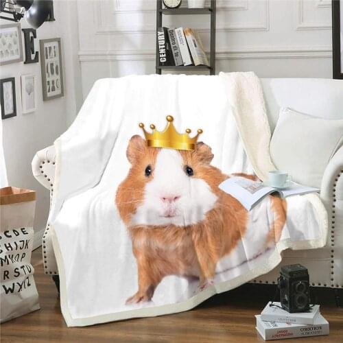 Guinea Pig Sherpa Blanket 3D Guinea Pig Flannel Blanket Cute Rodents Animal Throw Blanket Crown Bed Blanket Kid Warm Plush