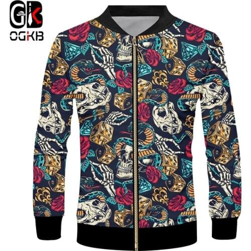 OGKB 3D Zipper Jacket Men Snake And Skull 3D Full Print Novelty Long Sleeves Coat Fashion Tracksuits Harajuku Streetwear Jacket