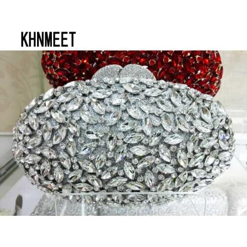Oval luxury evening clutch bags red Handcraft crystal clutch purse golden diamante women party evening bags handbags SC154