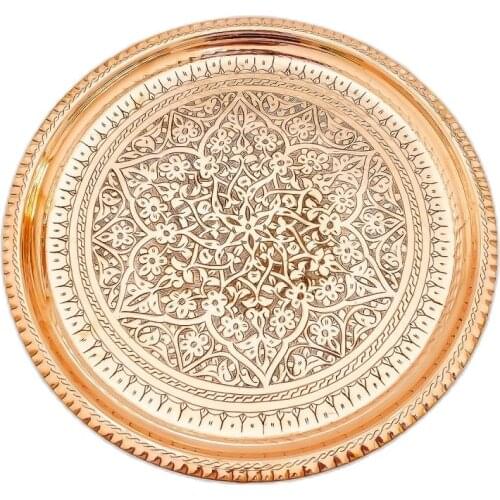 Authentic Turkish Gaziantep %100 Hand Craftsmanship Forged Pure Copper Tray Coffee Tea Beverage Service Handicraft Copper Tray