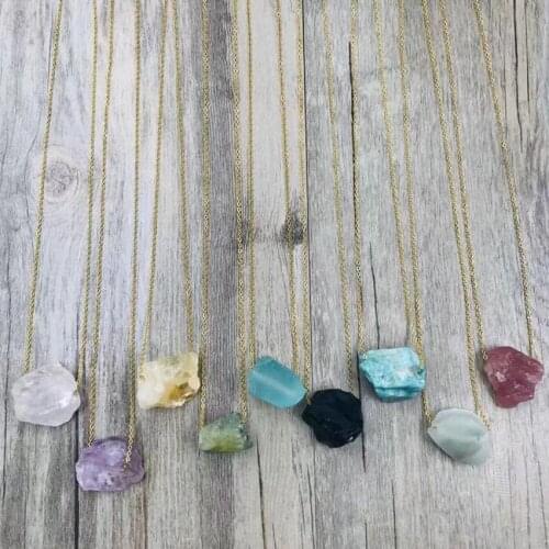 Wholesale 10 Pcs Light Yellow Gold Color Irregular Shape Stone Crystal Pendant Link Chain Necklace Charm Jewelry