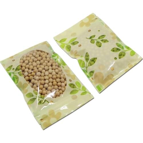 100Pcs Self Sealable Zipper Bags With Green Leaf Pattern Sundry Jewelry Crafts Package Bags Zip Lock Storage Pouch for Christmas