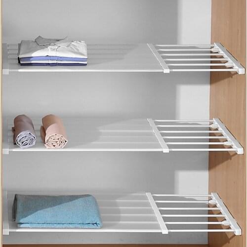 New Adjustable Wardrobe Closet Storage Partition Board Rack Layered Commodity Shelf Partition Retractable Wardrobe Storage Racks