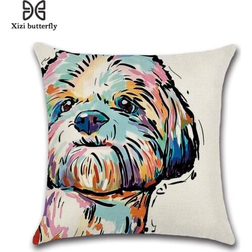 Cute Dog Cotton Pillowcase Cartoon Animal Pillow Case Covers Cotton Linen Throw Pillow Cover 45*45cm Cushion Covers Home Decore