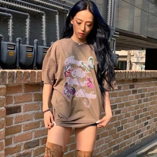 Oversized Womens T-Shirts Butterfly Printed Tshirts Harajuku Clothes Summer Women T-Shirt Vogue Streetwear Tops Female T-shirts