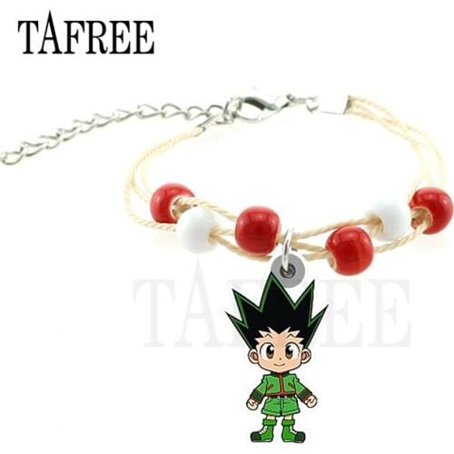 TAFREE Anime HunterXHunter charm Rope Chain Bracelets Red White beaded GON FREECSS Killua Zoldyck Kurapika Leorio Jewelry