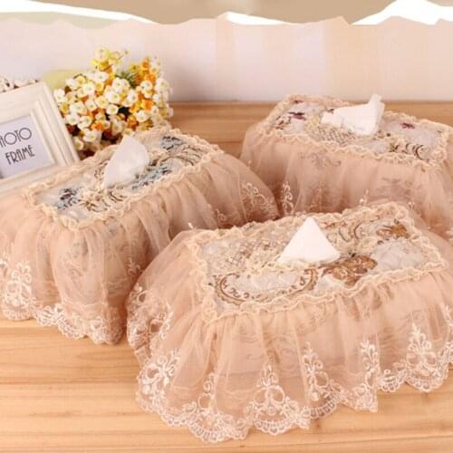 Embroidery Style Tissue Box Pumping Paper Towels Box Cover Bathroom Ware Mary Pastoral Lace Fabric Cover