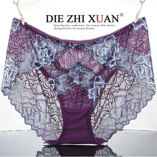 Female sexy lace panties modal lace underwear Womens plus size sexy lace full transparent mesh panties (fit waist 83-133cm)