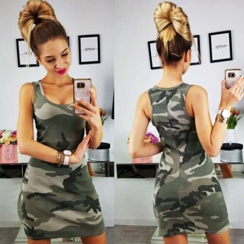 2021 New Summer Fashion Women Sexy Tank Dress Slim Casual Camouflage Military O-Neck Print Splice Empire Mini Dresses Vestidos