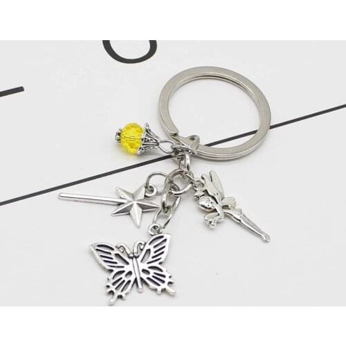 1 Piece Butterfly Bead Keychain Metal Accessories Keychain Fairy Wand Pendant Jewelry Car Keychain Gift