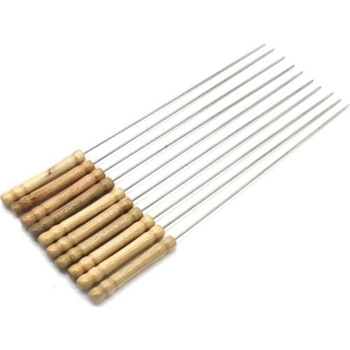 10Pcs/pack Stainless Steel BBQ Skewers UTENSIL Wooden Handle Needle Kebab Sticks For Outdoor Camping Picnic Cooking Tools