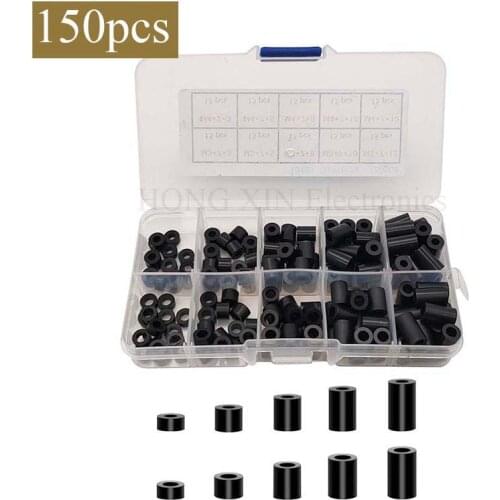 150pcs/set M3 M4 Standoff ABS Spacer Plastic Rround Spacer Black Non-Threaded Round Hollow Standoff
