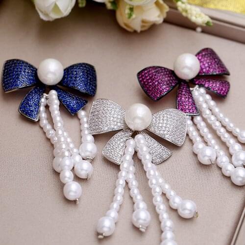 2pcs 4.3*7.8CM Multi Color Cubic Zirconia Micro Pave bowknot Silver Color Plated Shape Brooch For Women