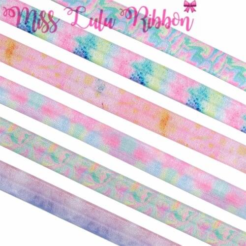 5/8"16mm Gradient Color Pink Galaxy Printed Fold Over Elastic Ribbon DIY Hair Bowknots Gift Packing 50yards/roll