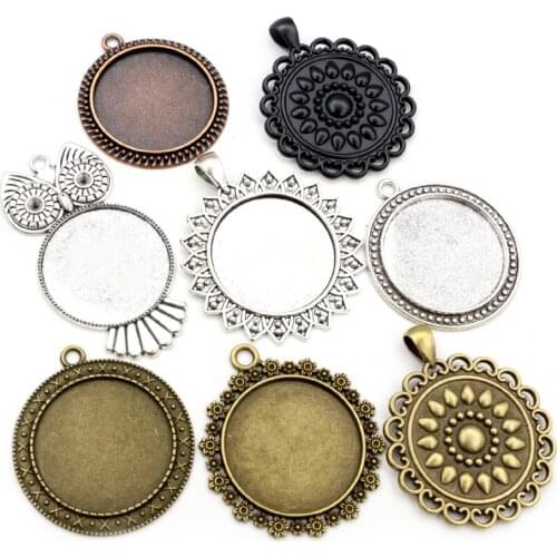 5pcs 30mm Inner Size Antique Silver Plated and Bronze and Black Classic Style Cabochon Base Setting Charms Pendant