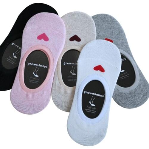 6 Pairs Women Socks Candy Color Love Heart Cotton Invisible Shallow Mouth Boat Socks Non-slip High Quality Female Sock Slippers