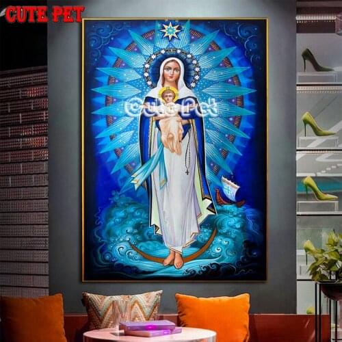 Diamond Painting mother Virgin Mary Jesus Full Diamond Embroidery Pattern religion icon Needlework Our Lady Fatima Mosaic decor