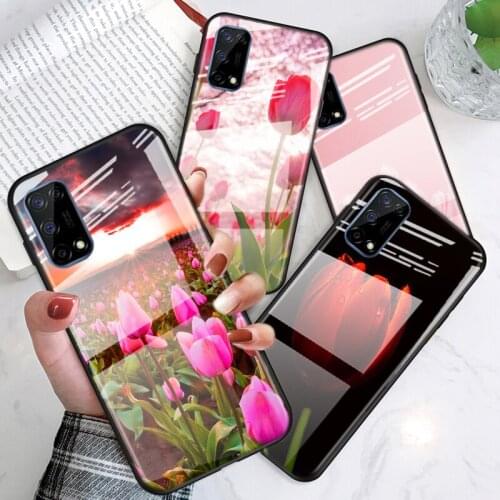 Tempered Glass Cover Tulips Flower Spring For OPPO A9 2020 A52 Find X2 Lite Realme 7 7i 6 5 Pro C3 XT Phone Case Shell