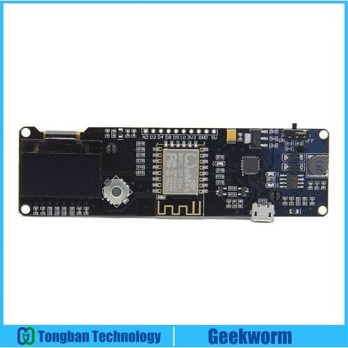 ESP8266 ESP-WROOM-02 0.96 inch OLED Development Board Mini-WiFi NodeMCU Module with ESP8266 Chip + 18650 Battery Holder