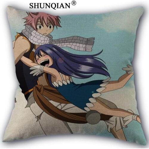 Fairy tail juvia and gray Pillowcase Custom Cotton Linen Square Decorative Pillow Cases Cover Zippered 45x45cm one side