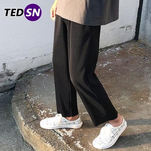 2021 Harajuku Cotton Casual Oversize Hip Hop Male Streetwear Straight Wide Mans Pants Solid Color Ice Silk Trousers Sweatpants