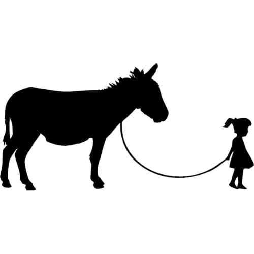 20cm*9.9cm Girl Walking A Donkey Pet Mule Interesting Vinyl Decal Car Sticker Black Silver S6-2908