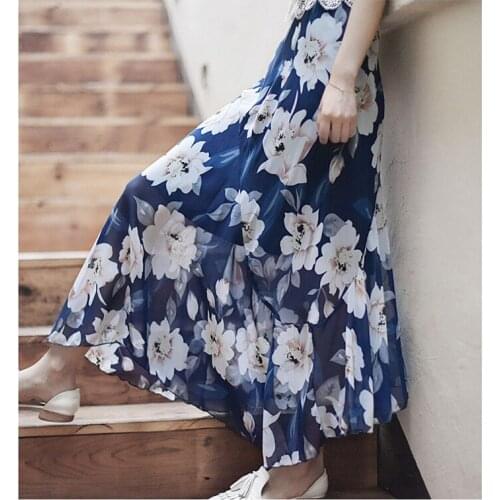 Summer Floral Print Chiffon Long Boho High Waist Skirts Jupe Femme Women Maxi Skirt Saia Faldas
