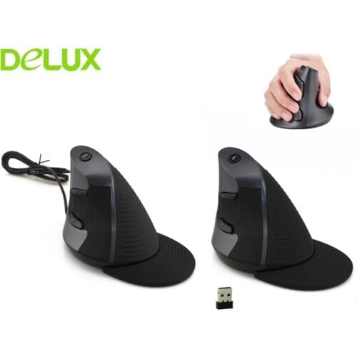Delux M618 Ergonomic Vertical Mouse 6D Optical Right Hand Mice Wireless Mause with Wrist Mat for Computer Gaming PC Laptop