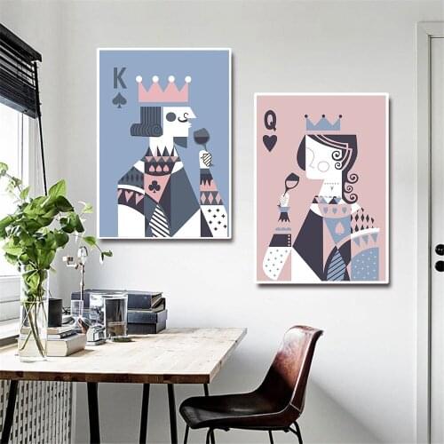 Game Art Poker King Queen Poster Couple Love Cheers Canvas Painting Prints Abstract Wall Art Decoration for Bedroom Chess Room