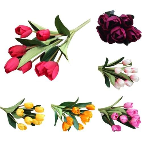 New 1 Bouquet 9 Heads Fake Tulip Artificial Silk Flower Home Office Wedding Decor Gorgeous
