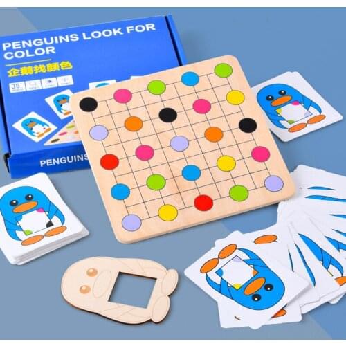 New Wooden Penguin Find Color Matching Toy Children Puzzle Parent-child Baby Early Education Puzzle New Wooden Montessi Toy Gift