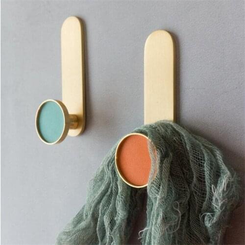 New Nordic Brass Leather Decoration Nail-free Hook Free Punching Bathroom Hooks Door Behind Clothes Hat Hanger