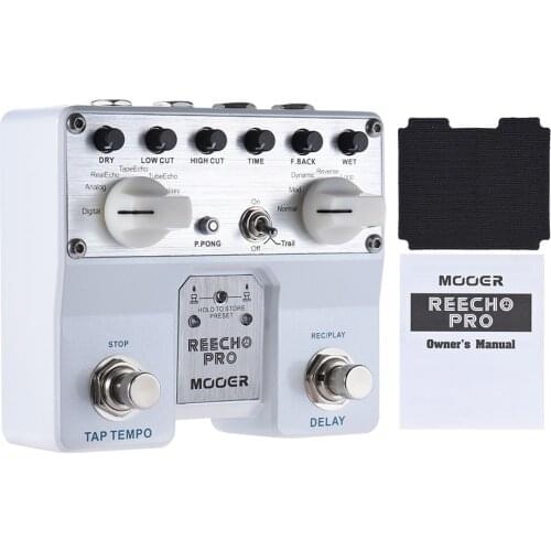 MOOER Reecho Pro Digital Delay Guitar Effect Pedal Twin Footswitch with 6 Delay Effects Loop Recording (20 Seconds) Function