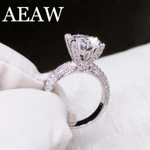 Solid 14K White Gold 3.0ct 9mm Round Cut DF Moissanite Engagement Ring Anniversary Ring Moissanite Ring For Women