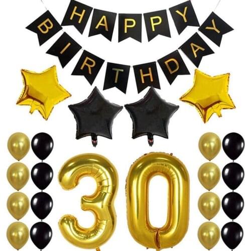30Th Birthday Party Decor Gifts for Men Women Happy Birthday Black Banner Balloons Perfect 30 Years Old Party Supplies
