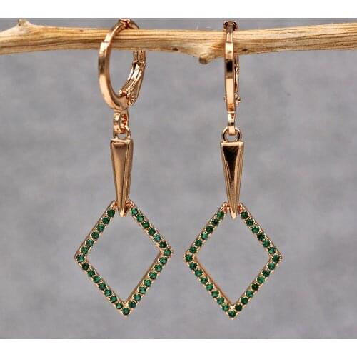 Trendy Gold Copper Plated Square Earrings White Green Zirconia Stone For Women Girls Fashion Jewelry Accessories Wedding Gift