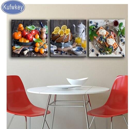 Triptych Diamond Painting fruit flower,Full Square diamond Embroidery unfinished Cross-Stitch 5d diamond Mosaic kitchen Decor