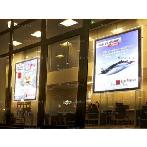 Vertical Hanging Acrylic Frame LED Window Display,A2 Single Sided Hanging Crystal Advertising Lightbox for Window Display