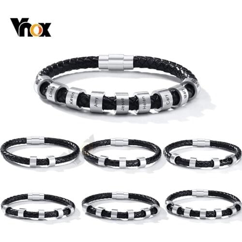 Vnox Personalize Engrave 2-9 Beads Charms Names Bracelets for Men Custom Making Family Inspirational Jewelry Gifts for Him